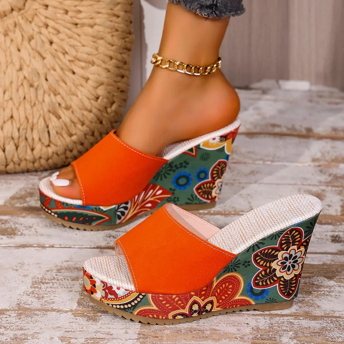 Yolanda | Women's Floral Print Open Toe Mule