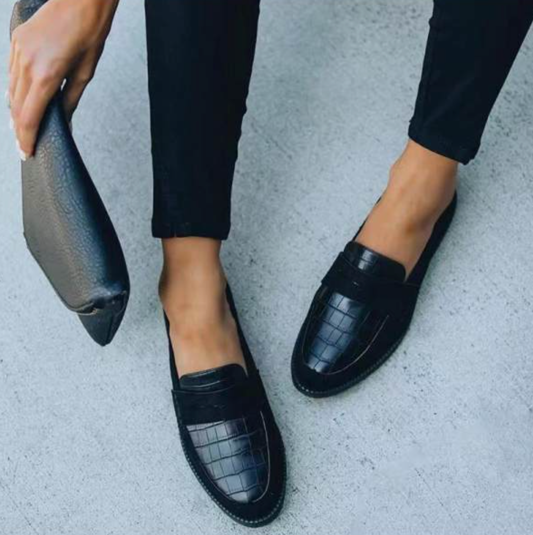 Moira | Women's Croc Texture Leather Look Loafer