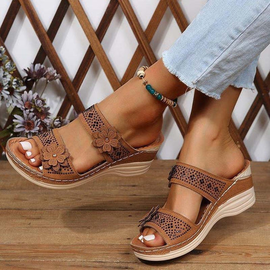 Hedda | Women's Floral Print Leather Look Slipper