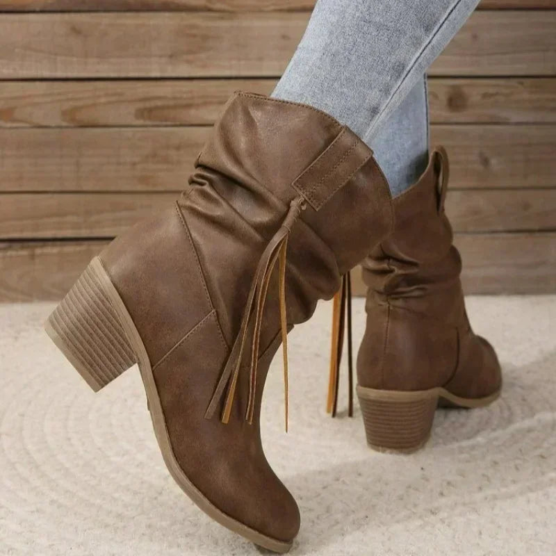 Letizia | Women's Woven Leather Look Ankle Boot