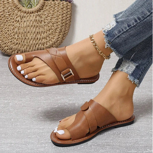 Eliana | Women's Crossed Straps Buckle Strap Slide