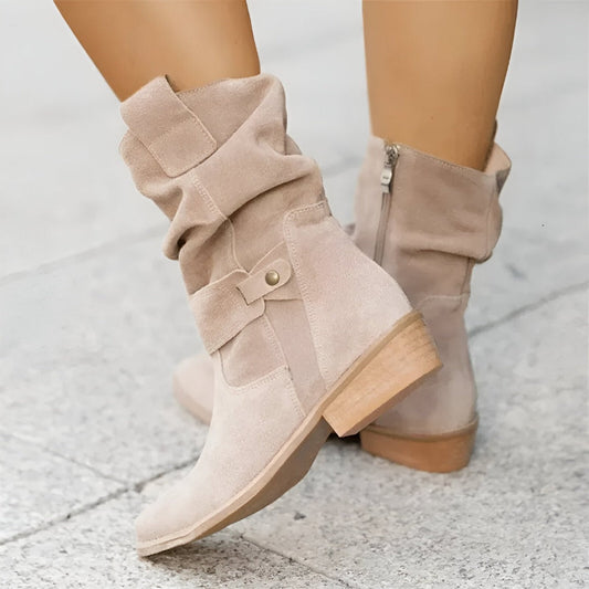 Kristina | Women's Suede Look Buckle Strap Ankle Boot