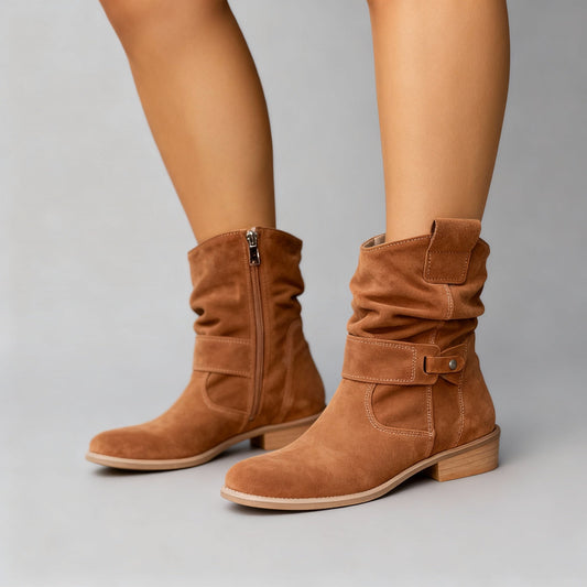 Valeria | Women's Suede Look Zip Ankle Boot