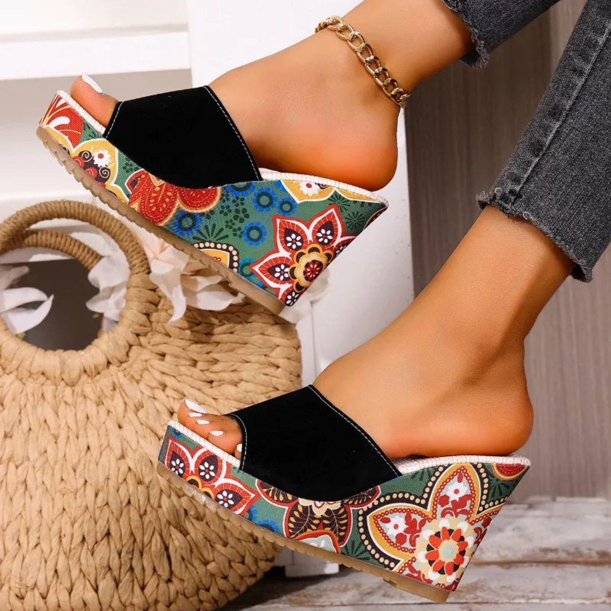 Yolanda | Women's Floral Print Open Toe Mule