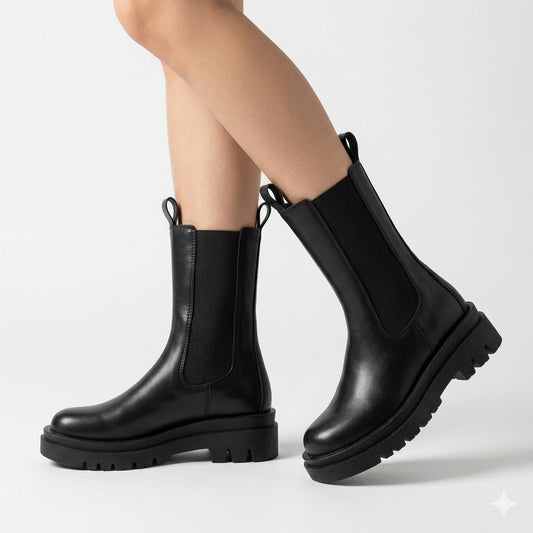 Josephine | Women's Leather Look Lace Up Mid Calf Boot