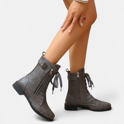 Elowen | Women's Leather Look Lace Up Ankle Boot