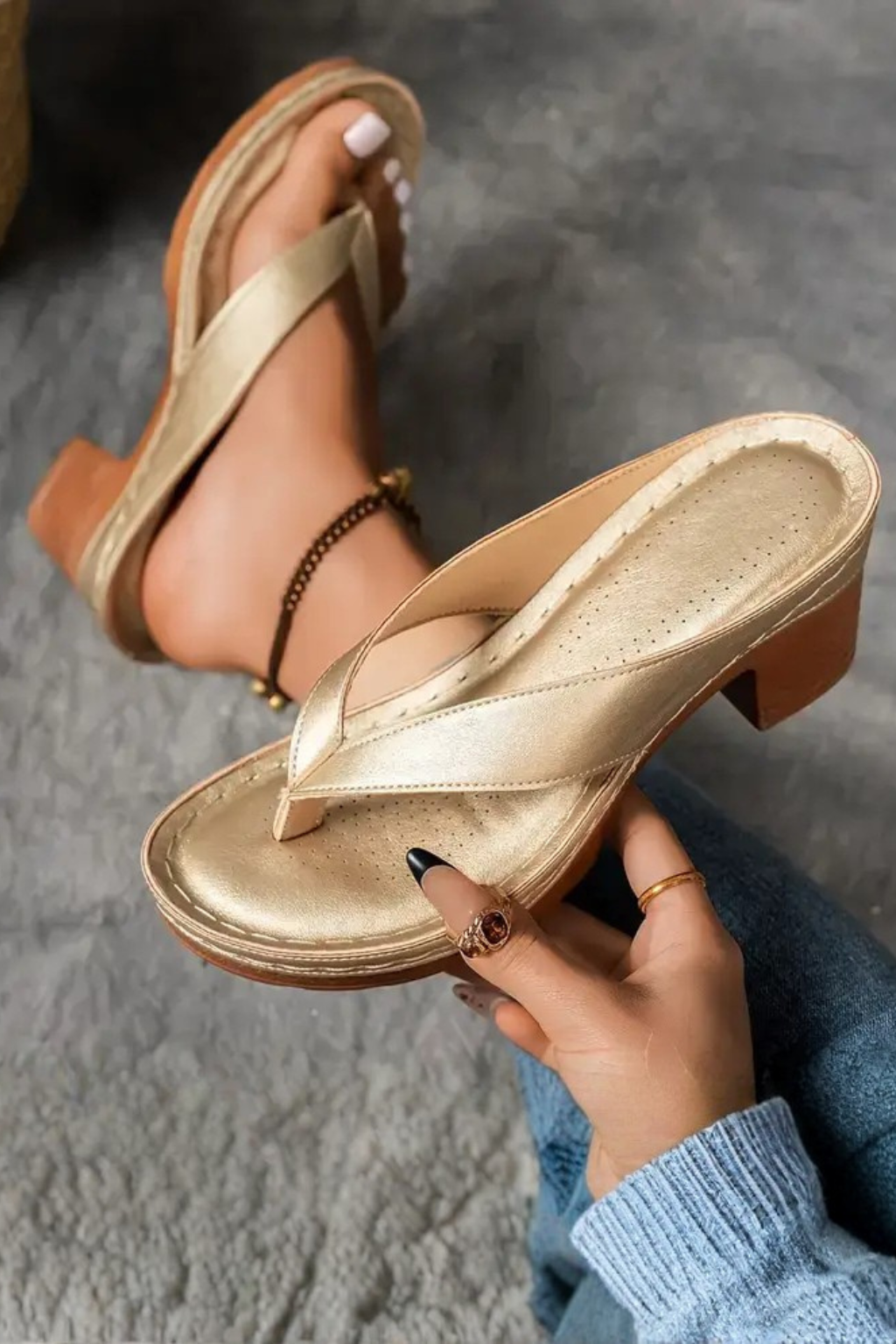 Greta | Women's Perforated Square Toe Flip Flop