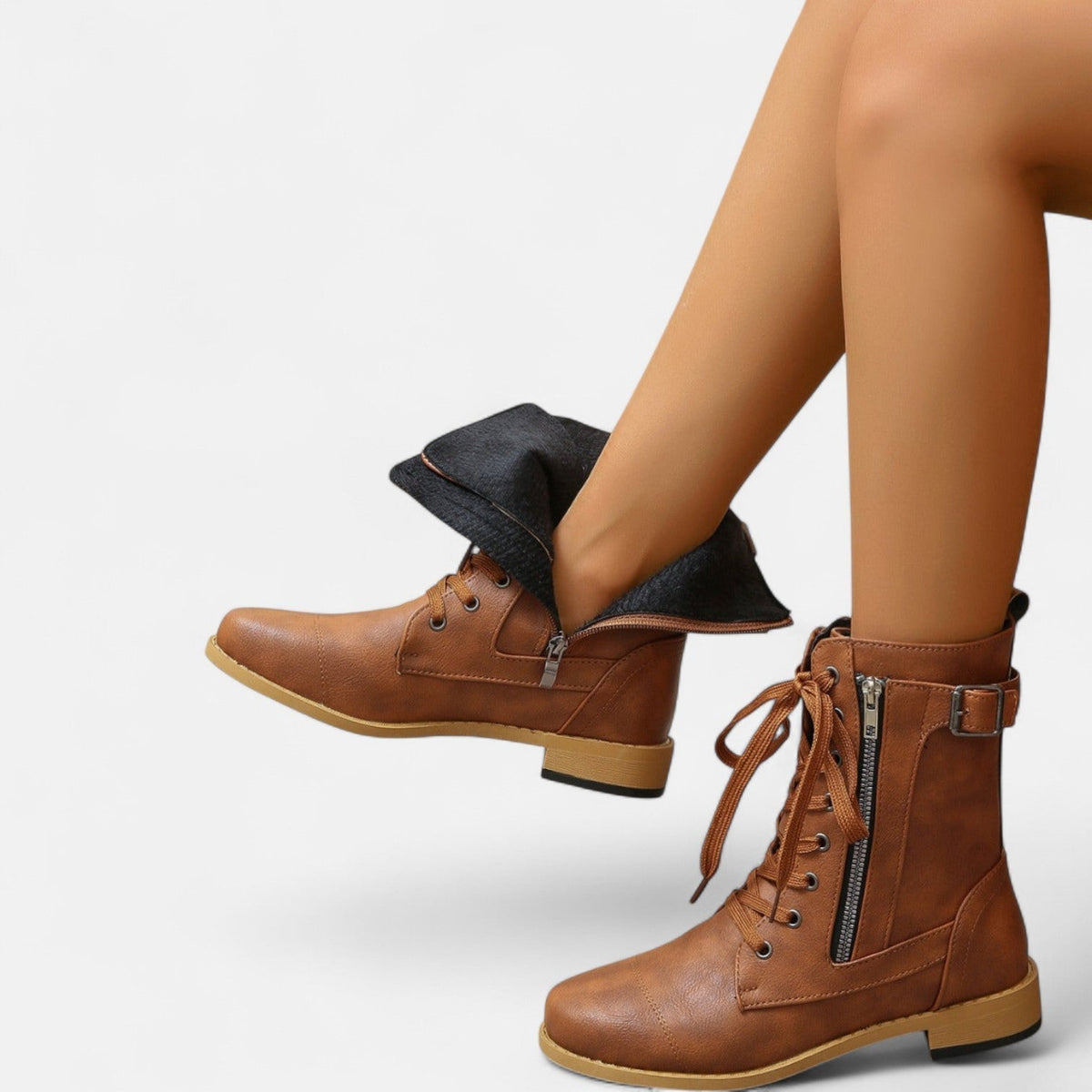 Elowen | Women's Leather Look Lace Up Ankle Boot