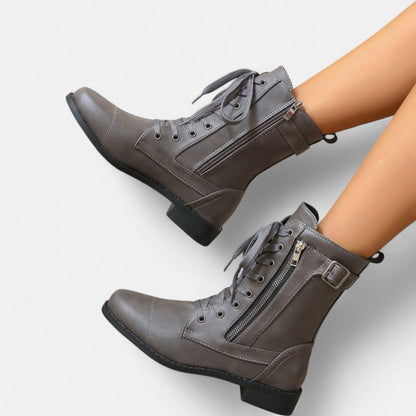 Elowen | Women's Leather Look Lace Up Ankle Boot