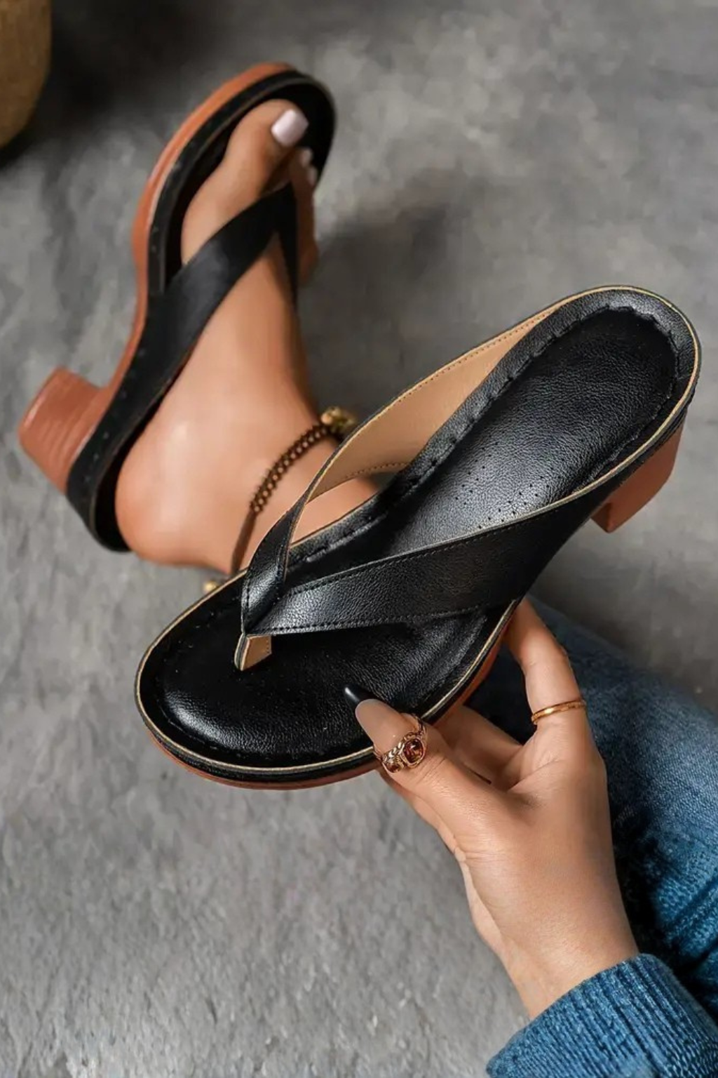Greta | Women's Perforated Square Toe Flip Flop