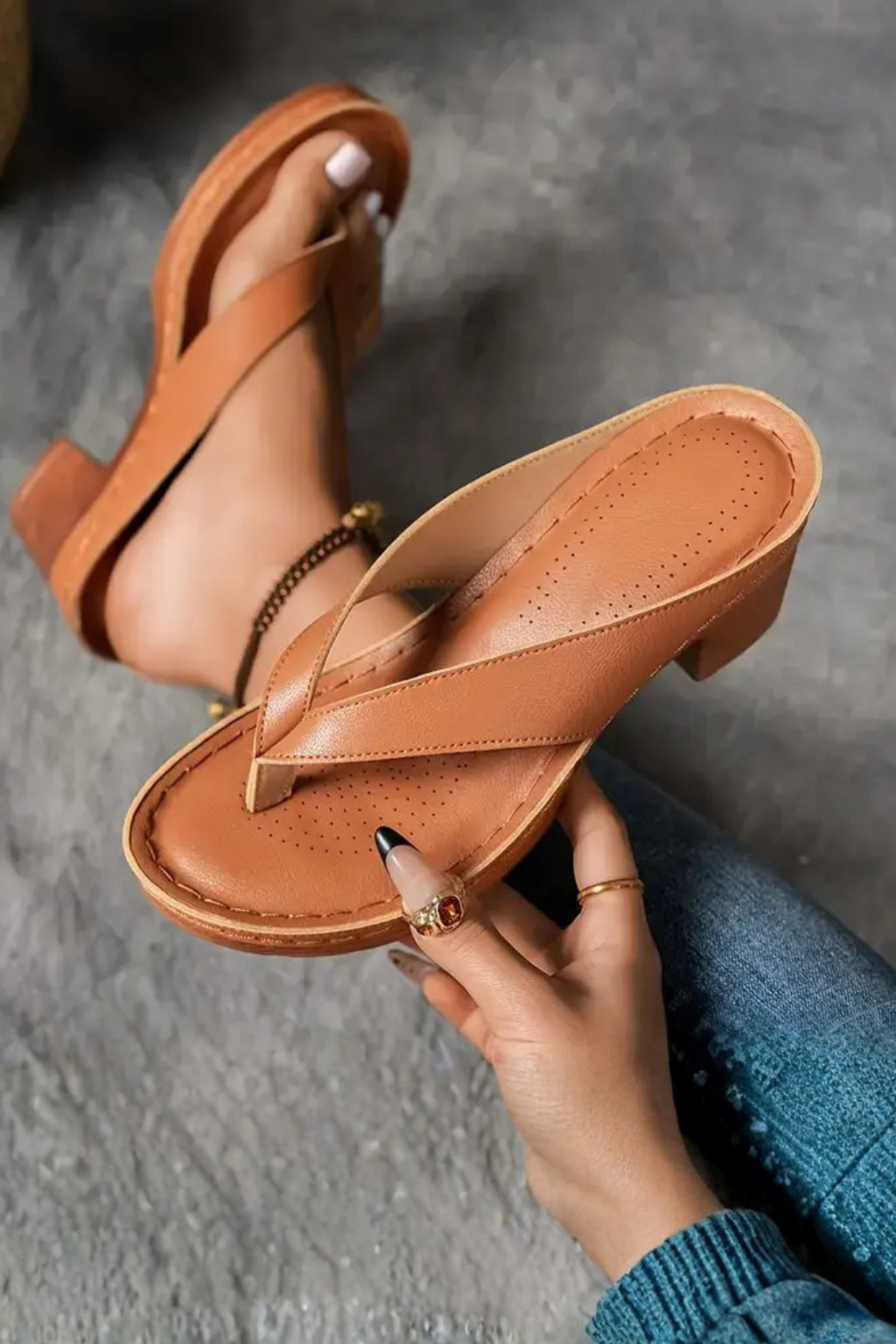 Greta | Women's Perforated Square Toe Flip Flop