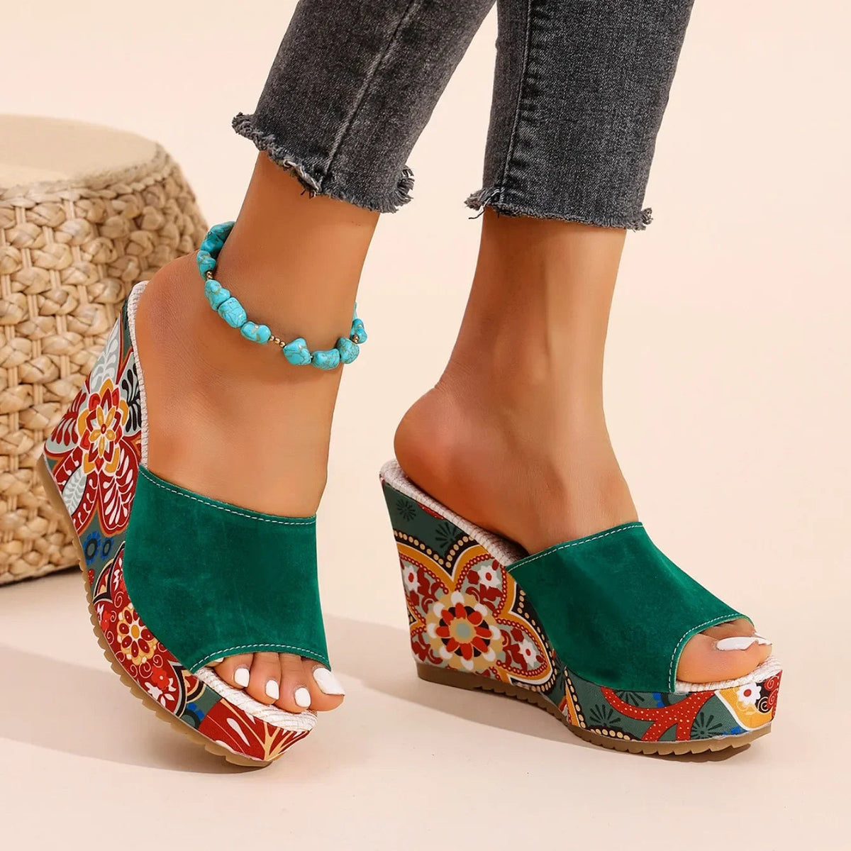 Yolanda | Women's Floral Print Open Toe Mule