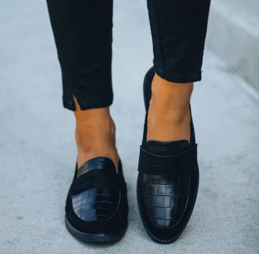 Moira | Women's Croc Texture Leather Look Loafer