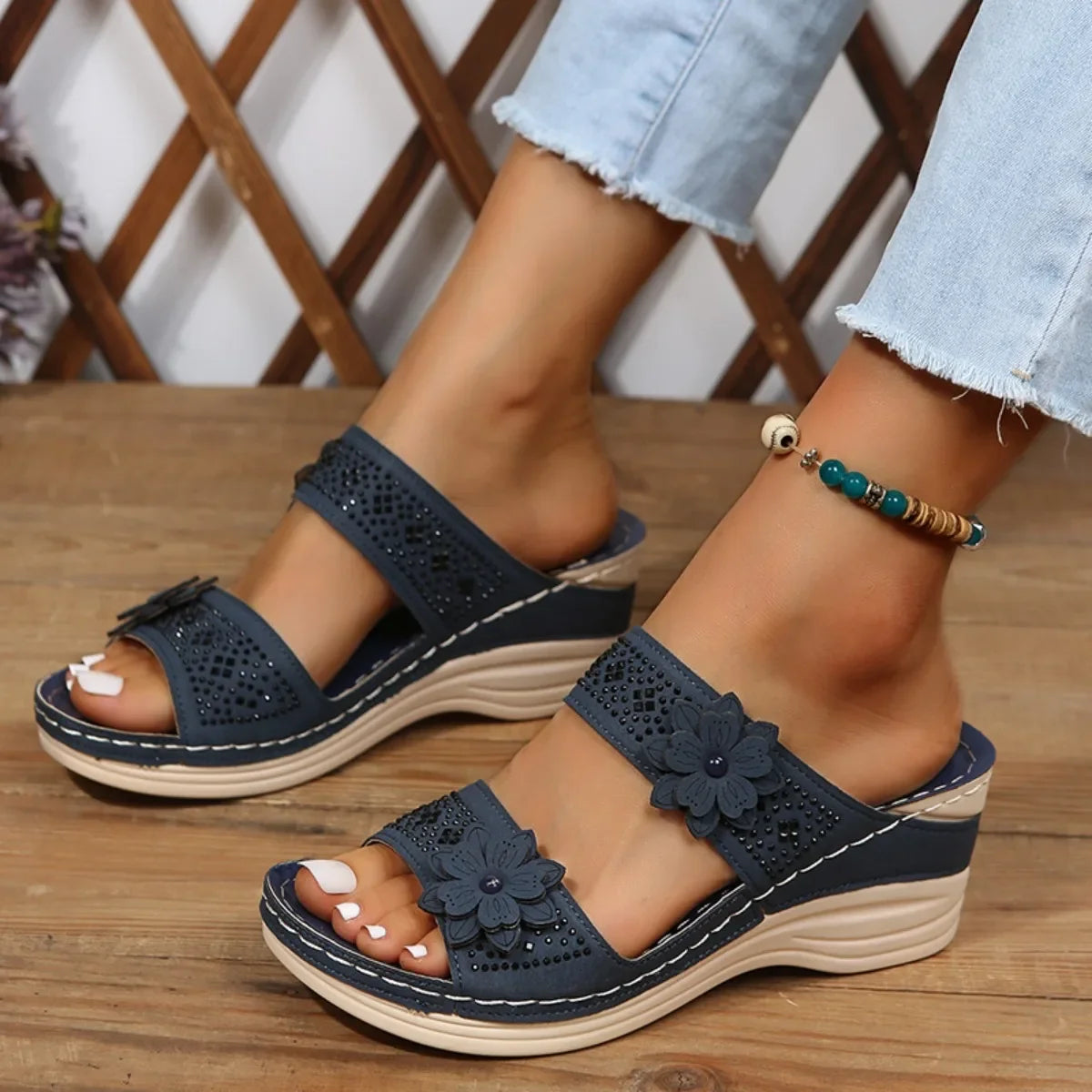 Carina | Women's Floral Print Perforated Slide