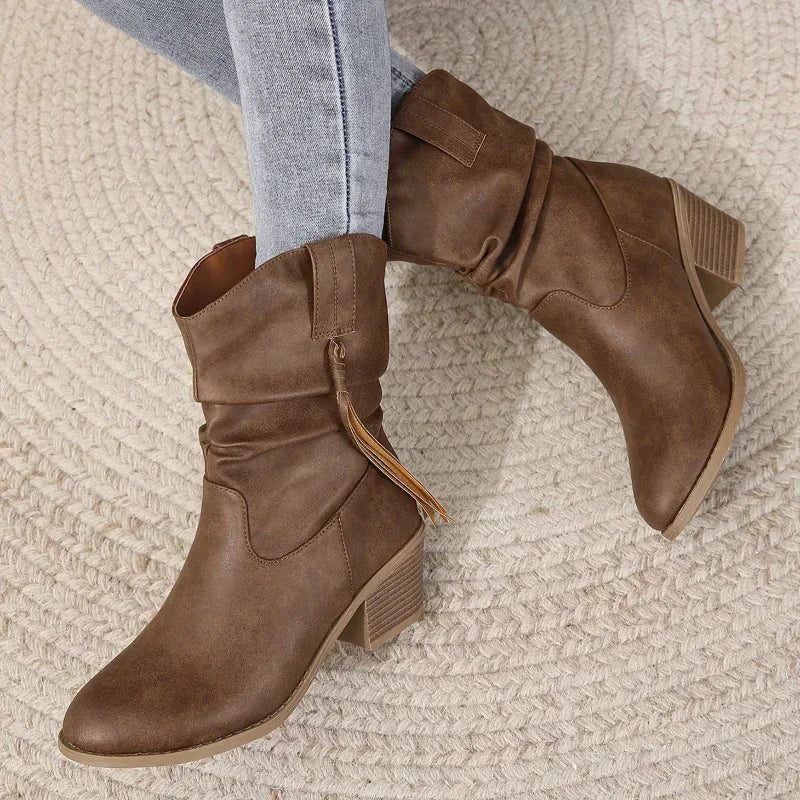 Letizia | Women's Woven Leather Look Ankle Boot