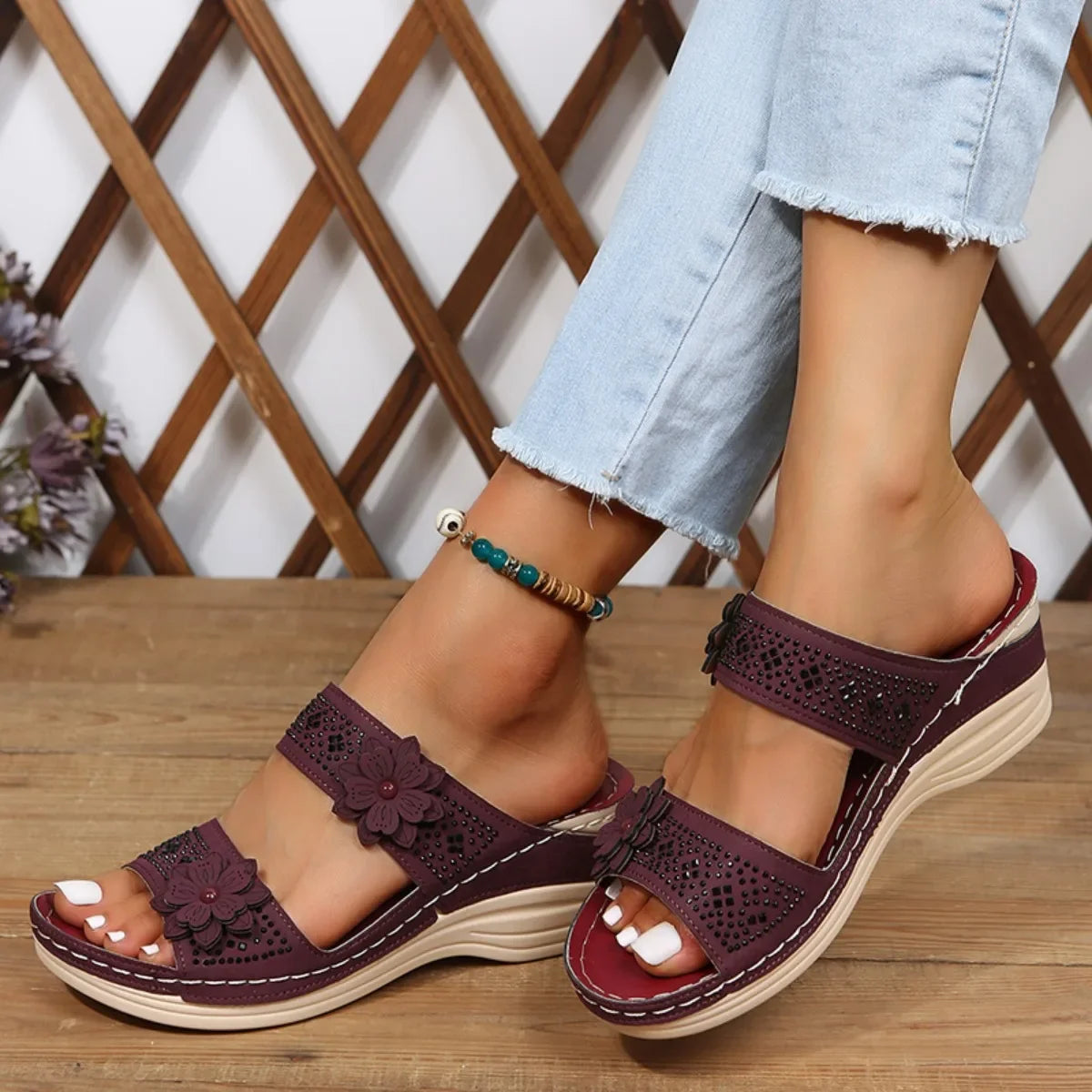 Carina | Women's Floral Print Perforated Slide