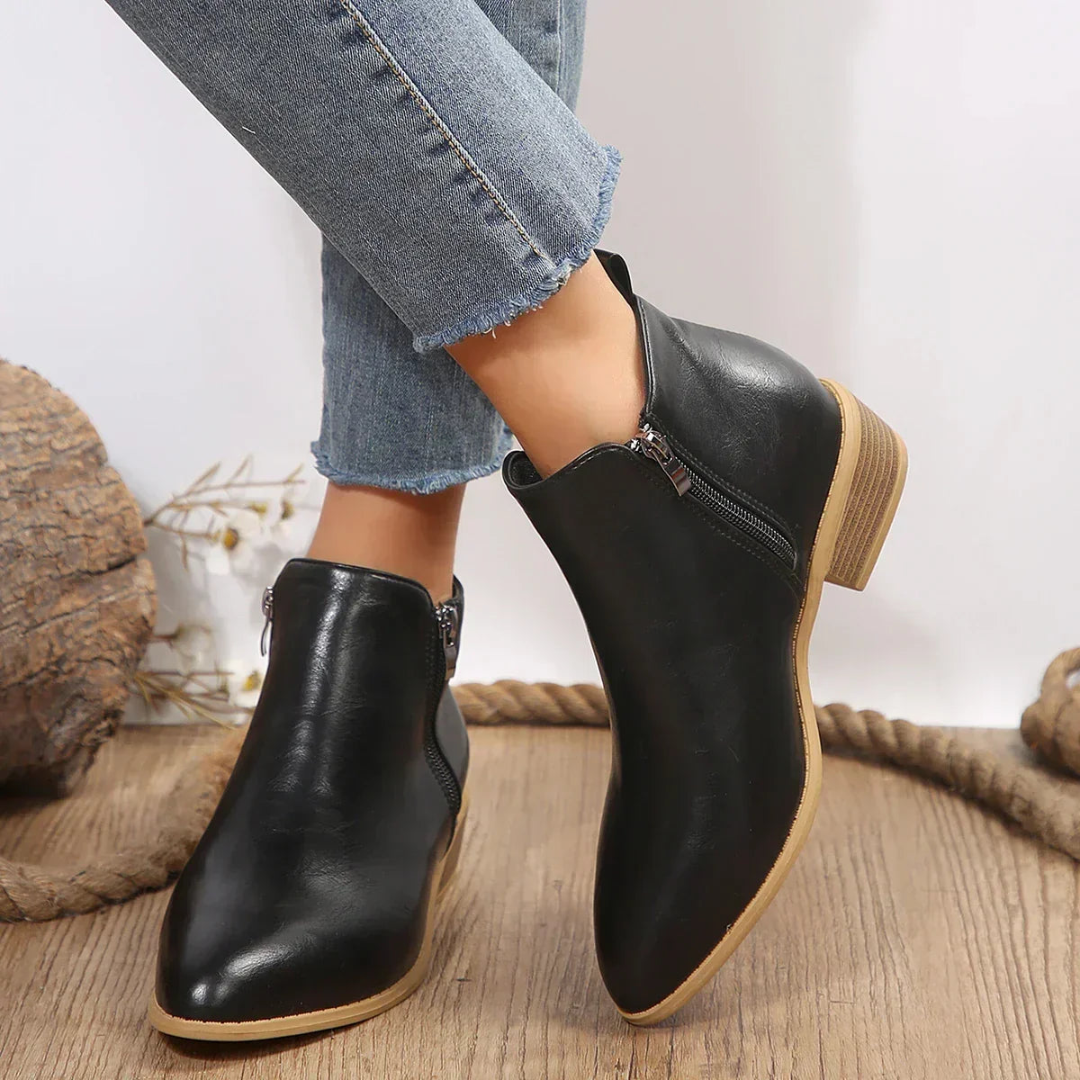 Sloane | Women's Check Pattern Leather Look Ankle Boot