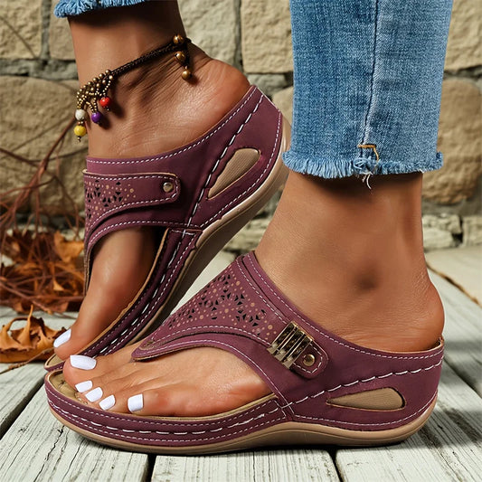 Ines | Women's Perforated Leather Look Flip Flop