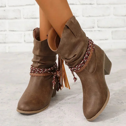 Letizia | Women's Woven Leather Look Ankle Boot