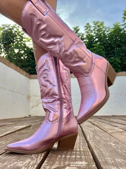 Rhona | Women's Leather Look Zip Western Boot