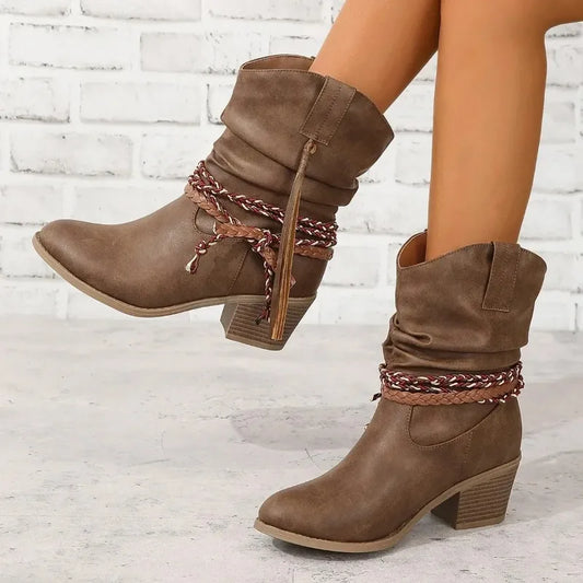Letizia | Women's Woven Leather Look Ankle Boot