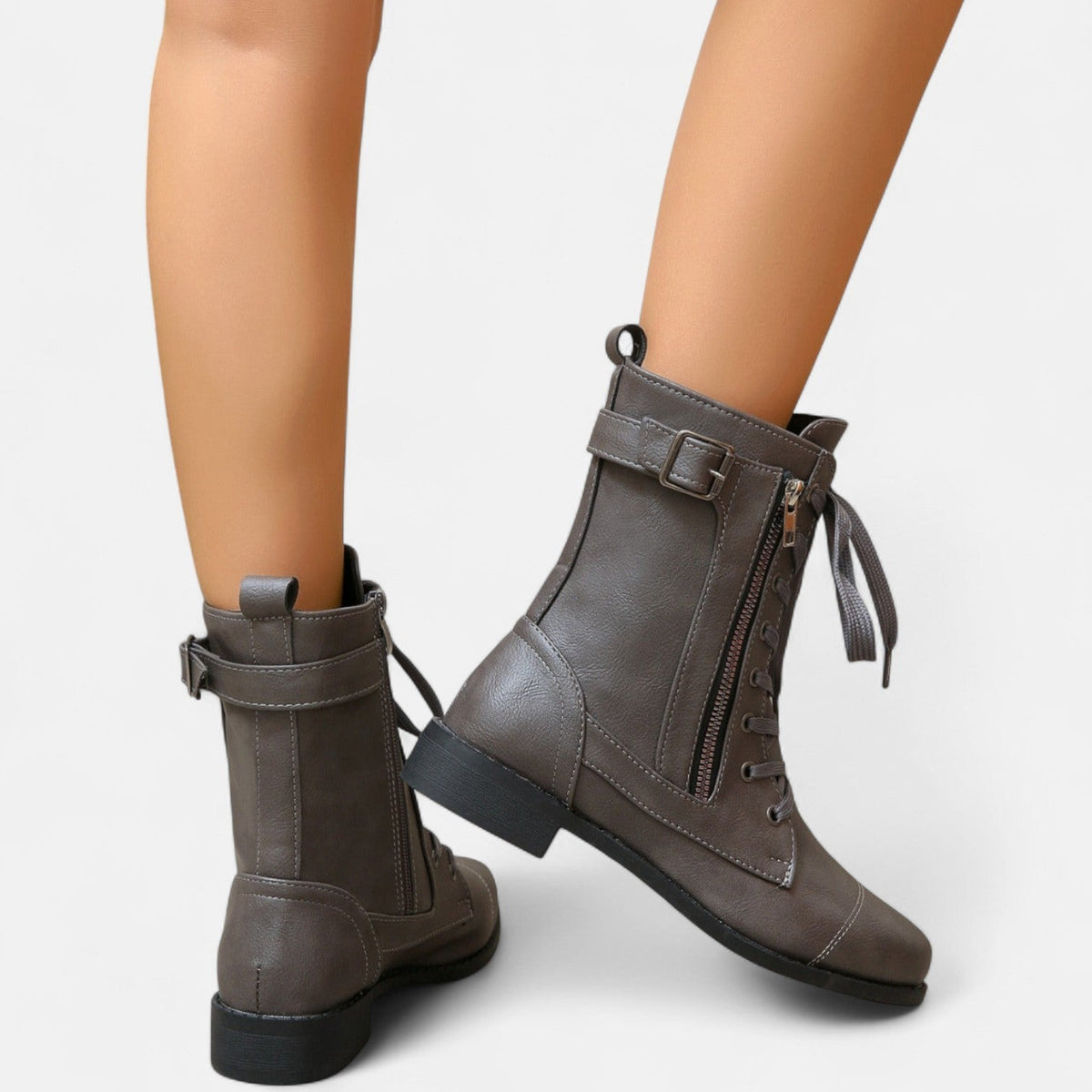 Elowen | Women's Leather Look Lace Up Ankle Boot