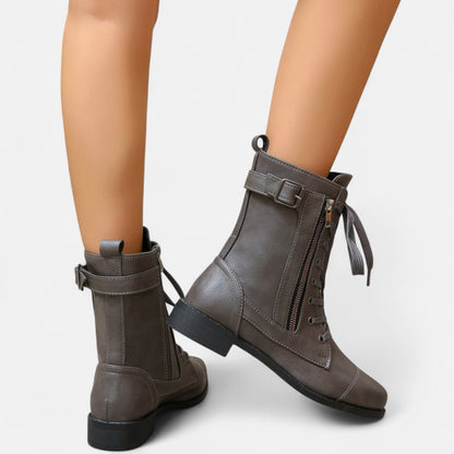 Elowen | Women's Leather Look Lace Up Ankle Boot