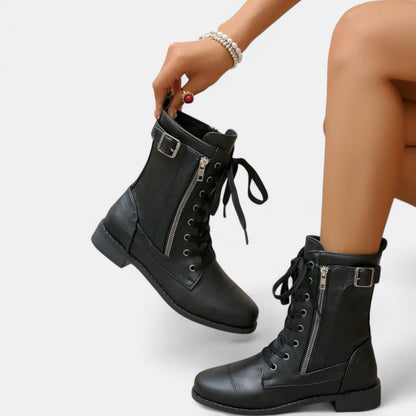 Elowen | Women's Leather Look Lace Up Ankle Boot