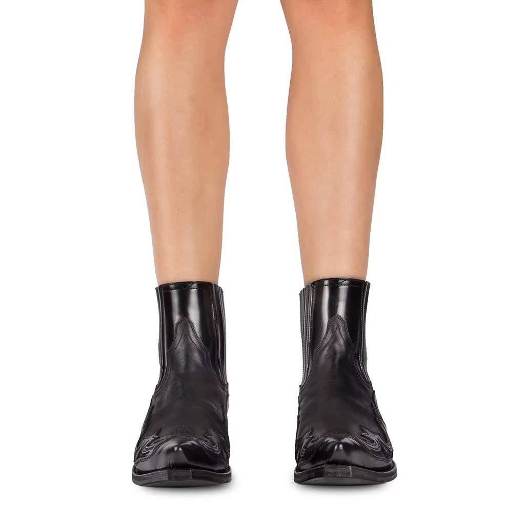 Paola | Unisex Embroidery Leather Look Ankle Boot