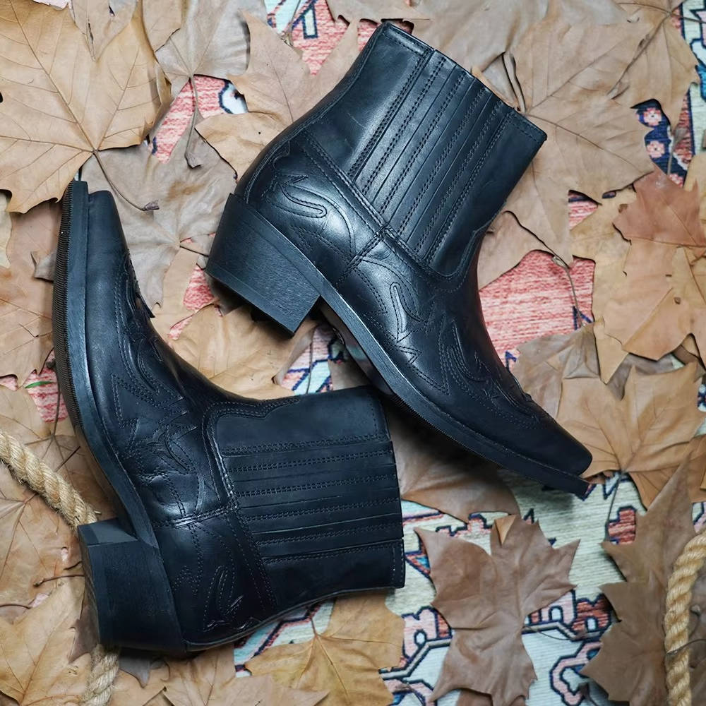 Paola | Unisex Embroidery Leather Look Ankle Boot