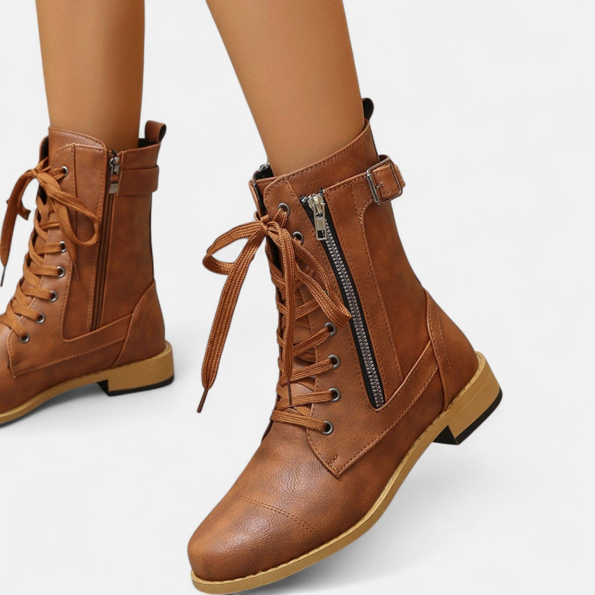 Elowen | Women's Leather Look Lace Up Ankle Boot