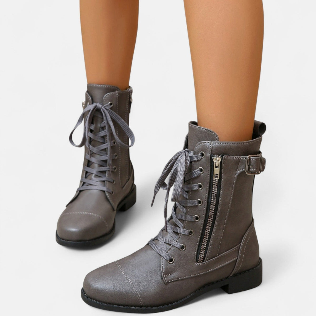 Elowen | Women's Leather Look Lace Up Ankle Boot
