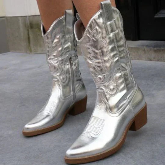 Rhona | Women's Leather Look Zip Western Boot