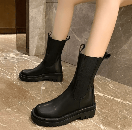 Josephine | Women's Leather Look Lace Up Mid Calf Boot
