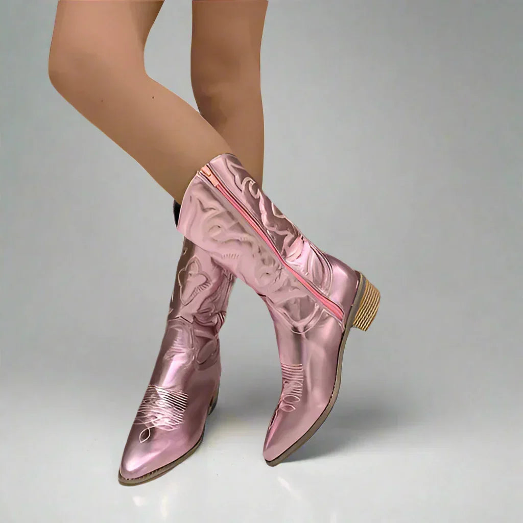Rhona | Women's Leather Look Zip Western Boot