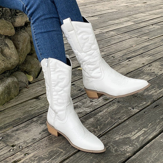 Rhona | Women's Leather Look Zip Western Boot